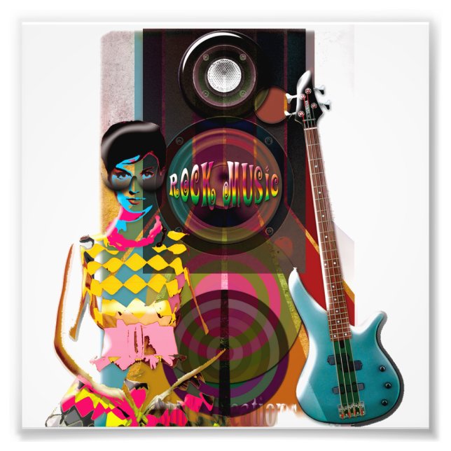 Rock Music Illustrationen mit Gitarre & Lautsprech Fotodruck (Vorne)