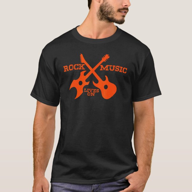 Rock Music Lives On Acoustic Or Electric Guitar T-Shirt (Vorderseite)
