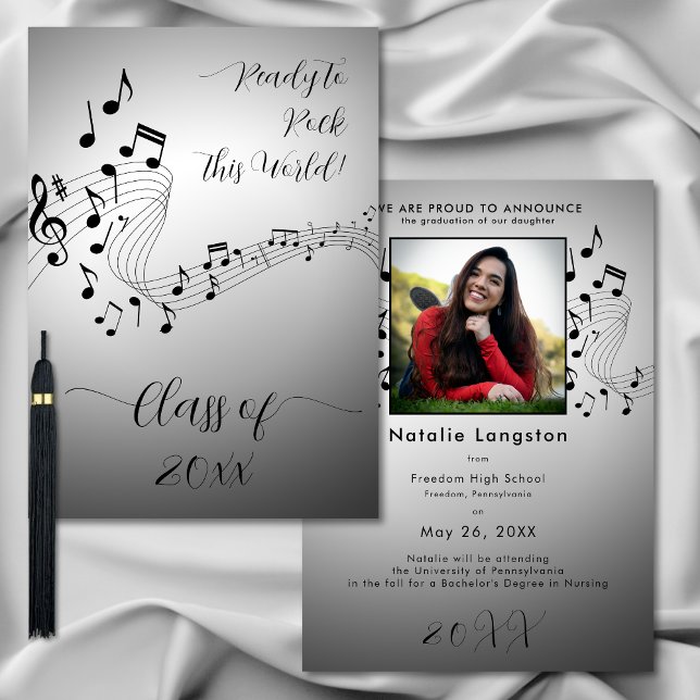 Rock Music Schwarz-weiß Foto Graduate Ankündigung (Von Creator hochgeladen)