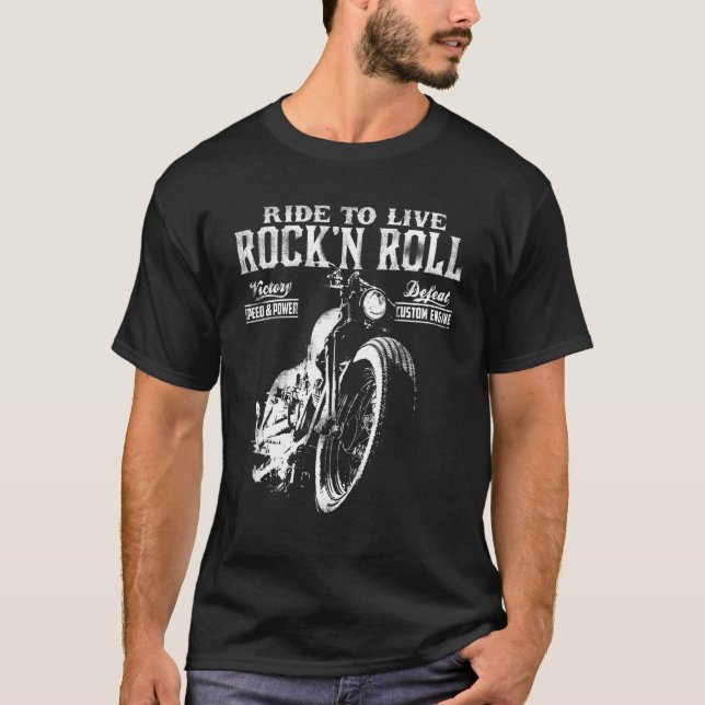 Rock 'n Roll Biker Motorrad-Fahrer T-Shirt (Vorderseite)