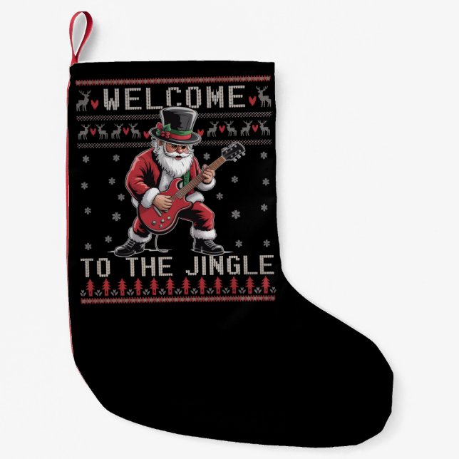 Rock n Roll Christmas Rocker Santa Ugly Christmas  Kleiner Weihnachtsstrumpf (Vorderseite)