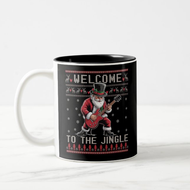 Rock n Roll Christmas Rocker Santa Ugly Christmas  Zweifarbige Tasse (Links)