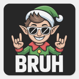 Rock n Roll Elf Bruh Lustiger Spruch Meme Weihnach Quadratischer Aufkleber