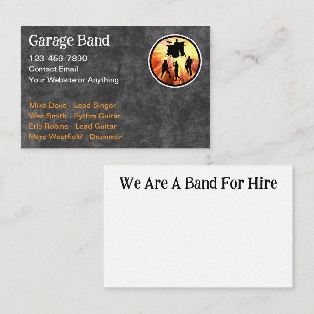Rock N Roll Garage Band Visitenkarte (Vorne/Hinten)
