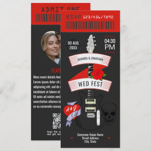 Rock n' Roll Hochzeit Ticket individuelle Einladun Einladung