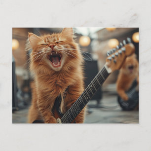 Rock N Roll Ingwer Gitarre Katze Rockstar Postkarte