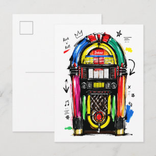 Rock N Roll Musikbox Farbige Retro-Kunst Postkarte