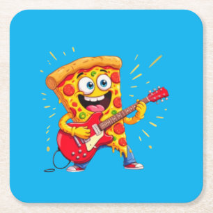 **Rock ’n’ Roll Pizza – Lustige Gitarre spielende Rechteckiger Pappuntersetzer