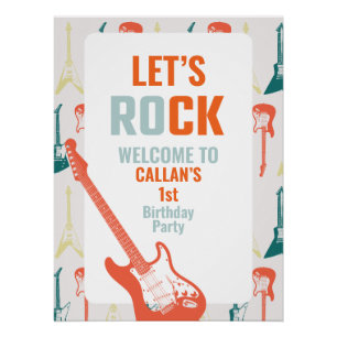 Rock n Roll Rockstar 1. Geburtstags-Willkommen Poster
