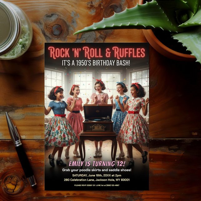 Rock 'n' Roll Ruffles 1950s Birthday Party Einladung (Von Creator hochgeladen)