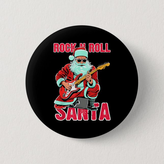 Rock N Roll Santa Playing Guitar Christmas  Button (Vorderseite)