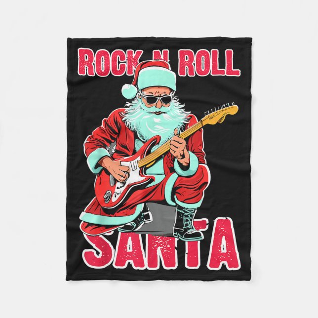 Rock N Roll Santa Playing Guitar Christmas  Fleecedecke (Vorderseite)