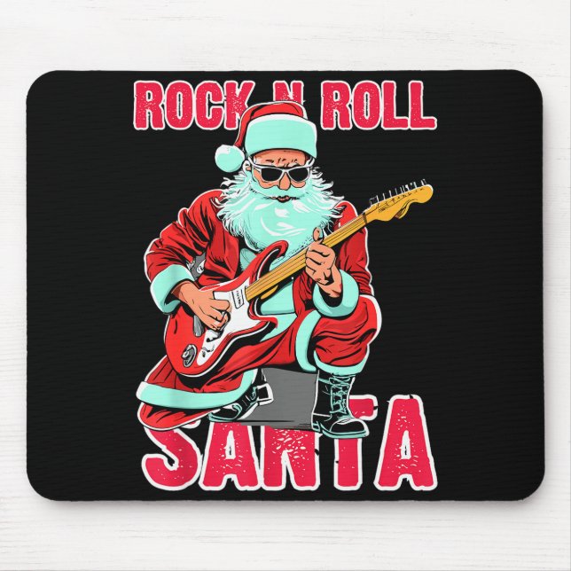 Rock N Roll Santa Playing Guitar Christmas  Mousepad (Vorne)