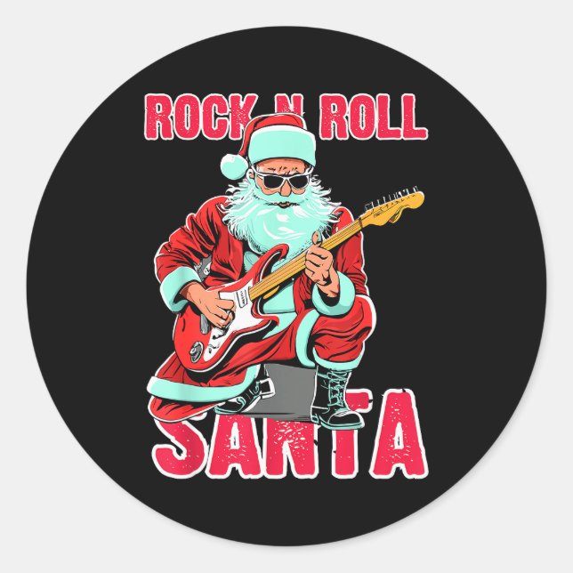 Rock N Roll Santa Playing Guitar Christmas  Runder Aufkleber (Vorderseite)