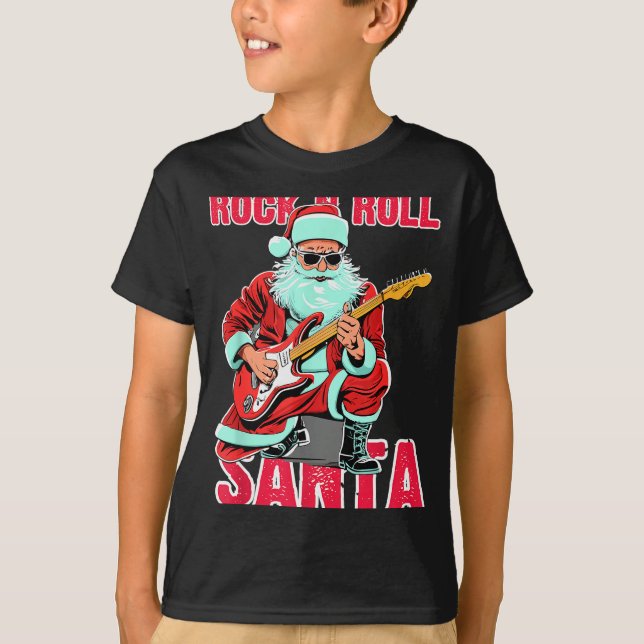 Rock N Roll Santa Playing Guitar Christmas  T-Shirt (Vorderseite)