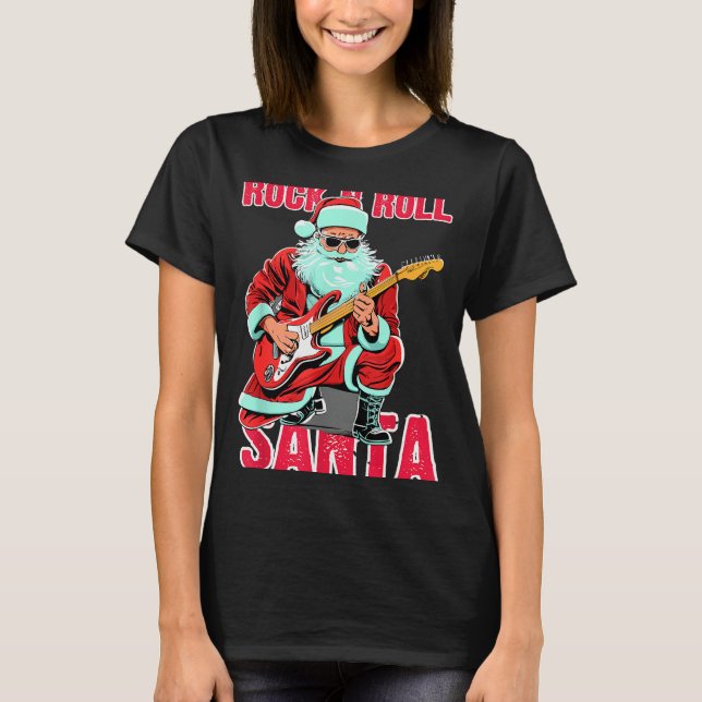 Rock N Roll Santa Playing Guitar Christmas  T-Shirt (Vorderseite)