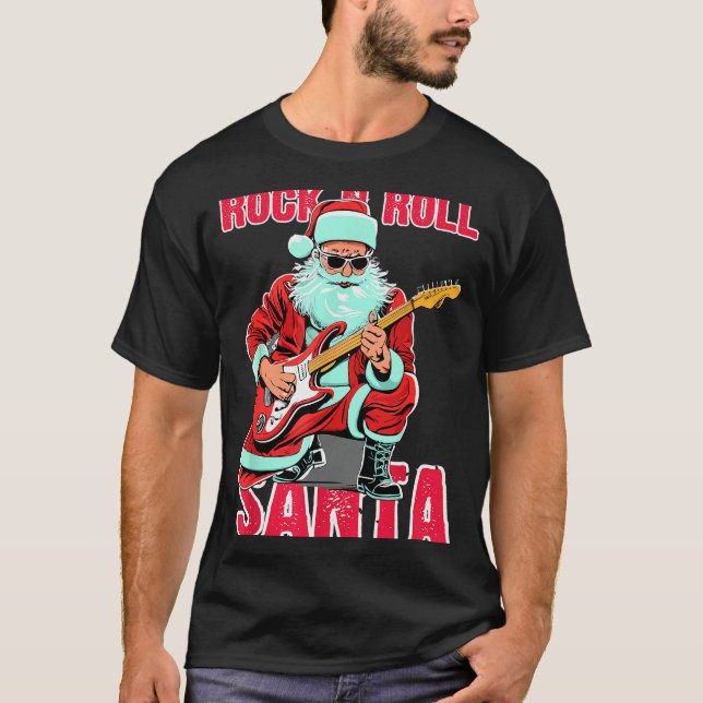 Rock N Roll Santa Playing Guitar Christmas  T-Shirt (Vorderseite)