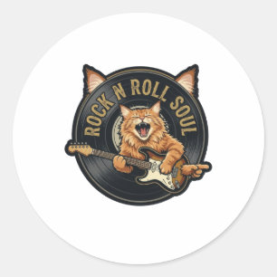 Rock N Roll Seele Vintage Katze Gitarrist Runder Aufkleber
