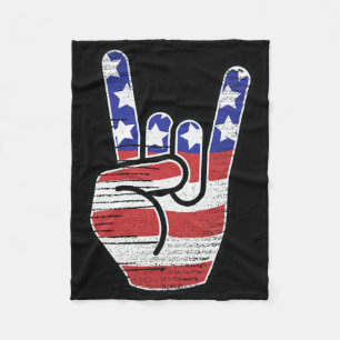 Rock N Roll-Shirt USA-Flagge Hörner Zeichen Retro Fleecedecke