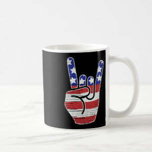 Rock N Roll-Shirt USA-Flagge Hörner Zeichen Retro Kaffeetasse