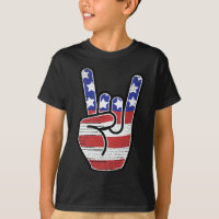 Rock N Roll-Shirt USA-Flagge Hörner Zeichen Retro