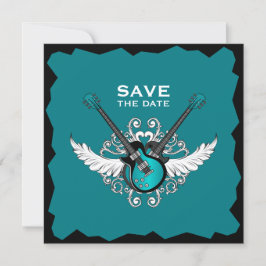 Rock 'n' Roll Wedding Save the Date Black Aquamari Einladung