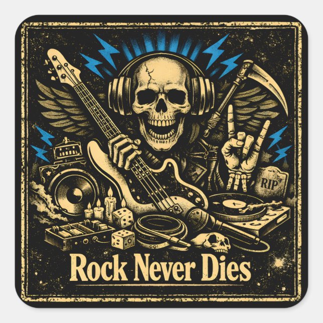 Rock Never Dies – Immortal Rock Spirit Quadratischer Aufkleber (Vorderseite)