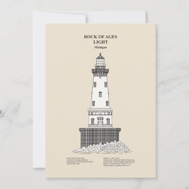 Rock of Ages Lighthouse - Michigan - SBD Dankeskarte (Vorderseite)