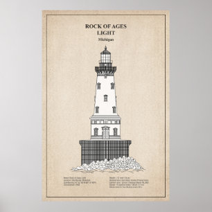 Rock of Ages Lighthouse - Michigan - SBD Poster