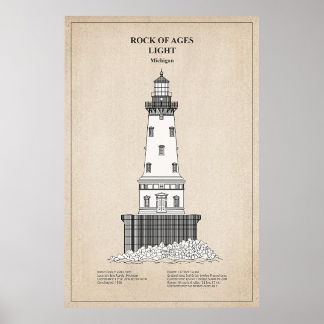 Rock of Ages Lighthouse - Michigan - SBD Poster (Vorne)