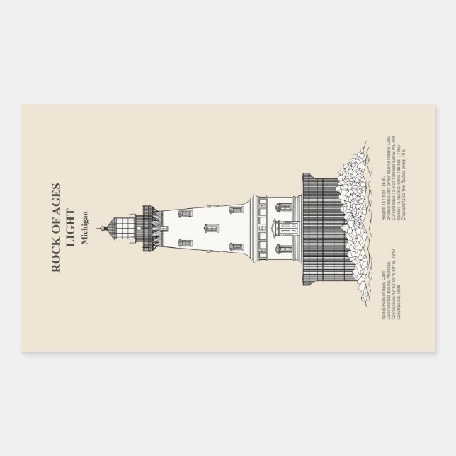 Rock of Ages Lighthouse - Michigan - SBD Rechteckiger Aufkleber (Vorderseite)