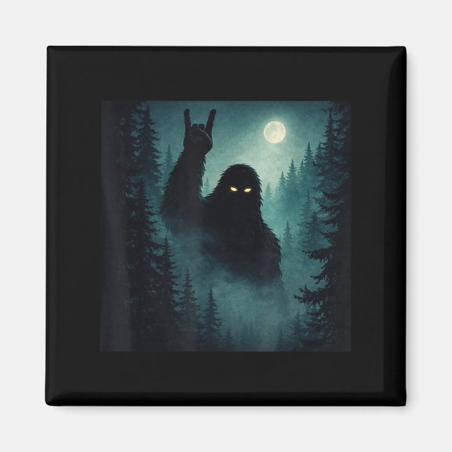 Rock On Bigfoot Sasquatch Kryptid Nachtwald Magnet (Vorne)