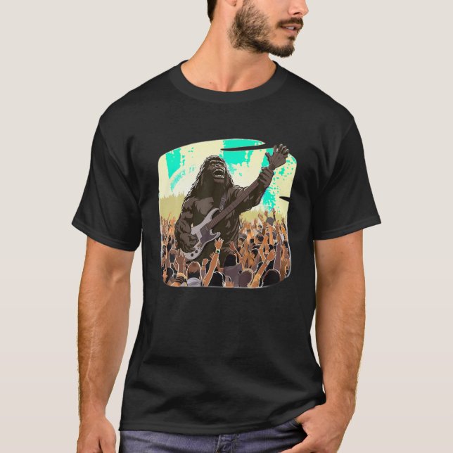 Rock on Bigfoot Sasquatch Lieben Rock and Roll Gra T-Shirt (Vorderseite)