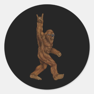 Rock on Bigfoot Sasquatch Lieben Rock und Roll Sun Runder Aufkleber
