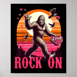 Rock On Bigfoot Sasquatch Yeti Valentinstag Retro Poster