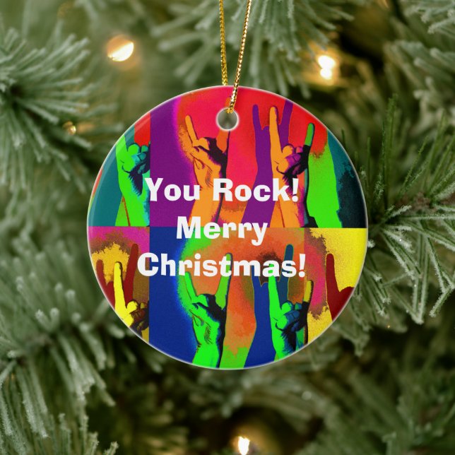 Rock on Everybody - You Rock Hand Signs Keramik Ornament (Baum)