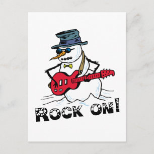 Rock On Gitarre Snowman spielen Postkarte