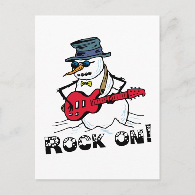 Rock On Gitarre Snowman spielen Postkarte (Vorderseite)