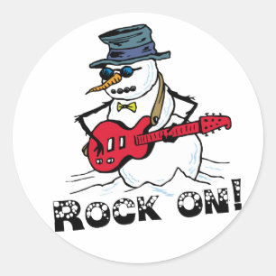 Rock On Gitarre Snowman spielen Runder Aufkleber