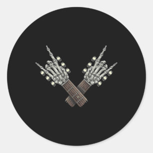 Rock on Guitar Neck Rock and Roll Halloween Skelet Runder Aufkleber