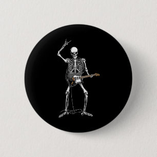 Rock on Halloween Skeleton Gitarrist Rock and Roll Button
