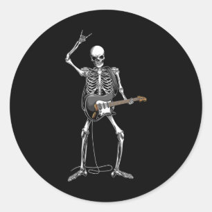 Rock on Halloween Skeleton Gitarrist Rock and Roll Runder Aufkleber