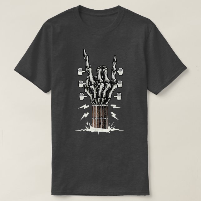 Rock On Hand Gitarre Roll Skeleton Hand Music Love T-Shirt (Design vorne)