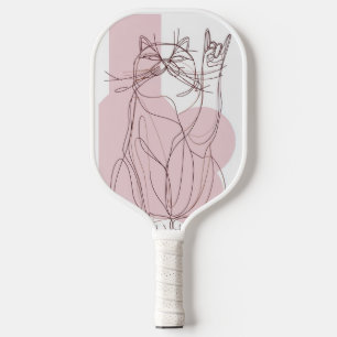 Rock On Katze Rosa Minimale Linienkunst Poster Pickleball Schläger