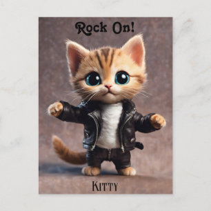 Rock On Kitty AI Fantasy Digital Art Print Design Postkarte