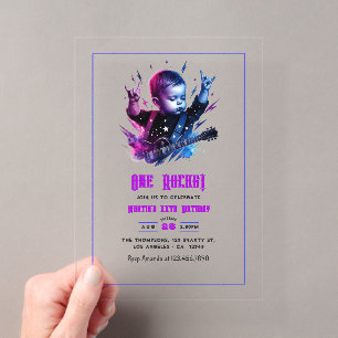 Rock on Party Thema 1 Rocks 1. Geburtstag Acryleinladungen