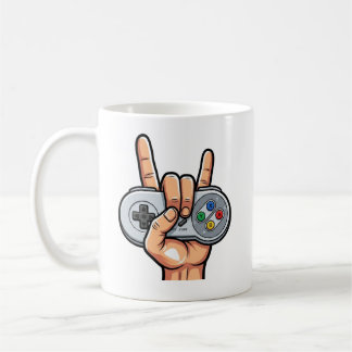 Rock On Retro Controller Gamer Hand Sign Tasse