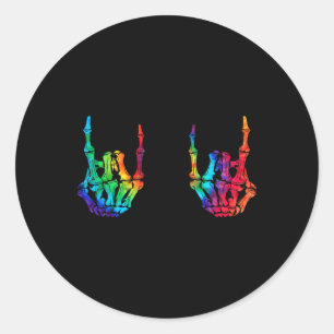 Rock On Rock Star Skeleton Hands Rocker Halloween Runder Aufkleber