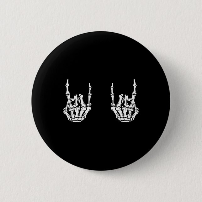 Rock On Rock Star Skeleton Hands Rocker Spaß Hallo Button (Vorderseite)