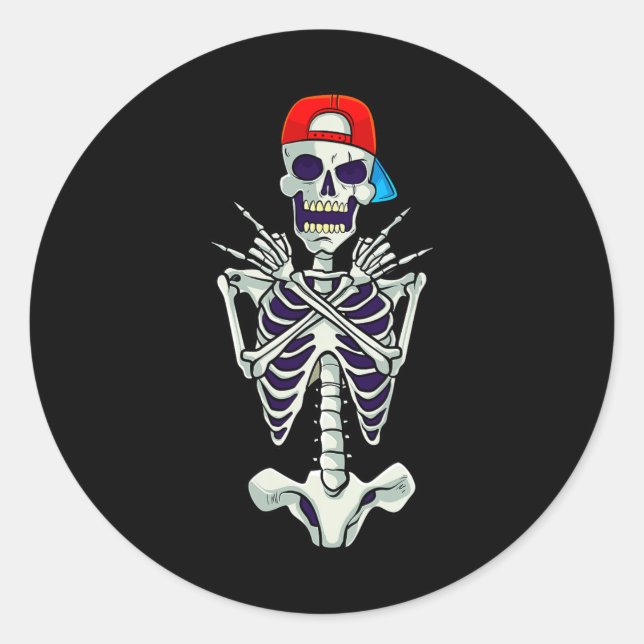 Rock on Rocker Skeleton Hands Kostüm Funny Hallow Runder Aufkleber (Vorderseite)